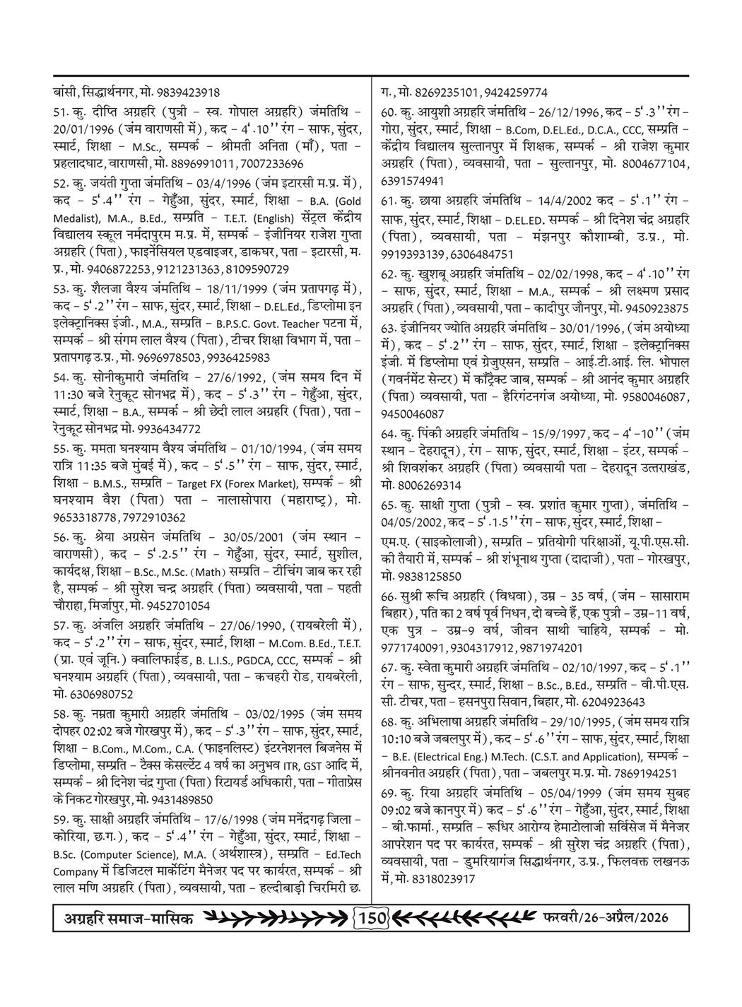 अग्रहरि समाज - फ़रवरी  2026 से अप्रैल 20256